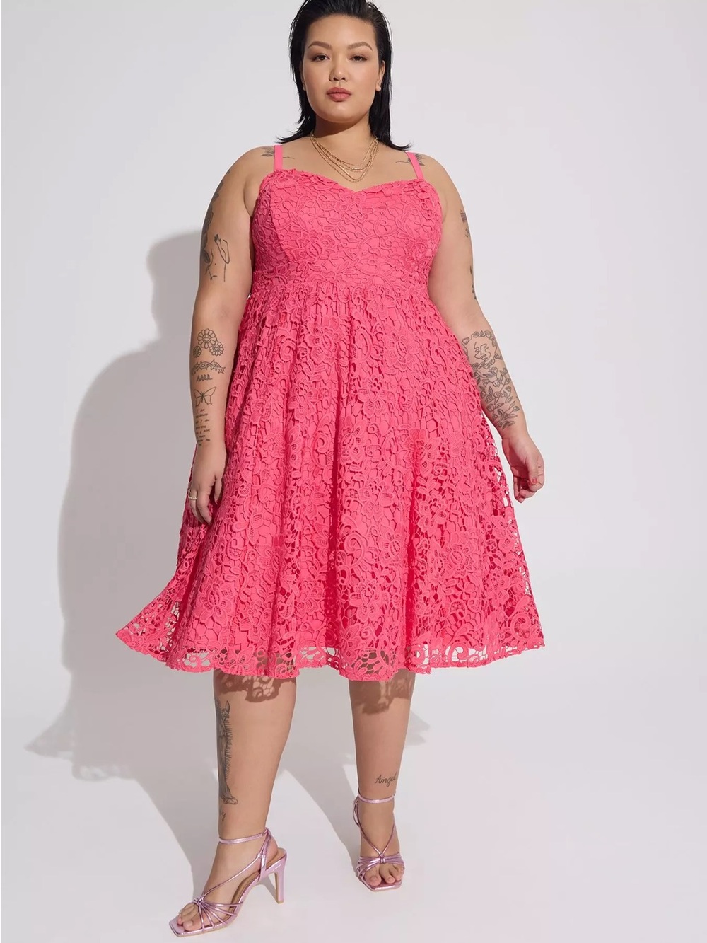 Torrid Midi Crochet Lace Sweetheart Dress - Honeysuckle